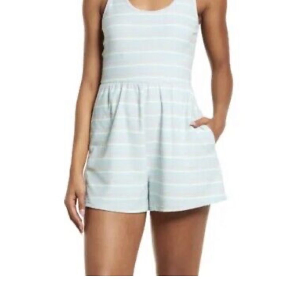 BP Romper Green Mara Stripe Terry Sleeveless Romper NWT - Small It has pockets! - Picture 6 of 6